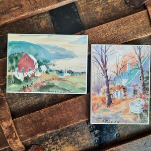 Set of 2 Vintage Diane Bédard Miniature Heart Tiles – Country Landscape